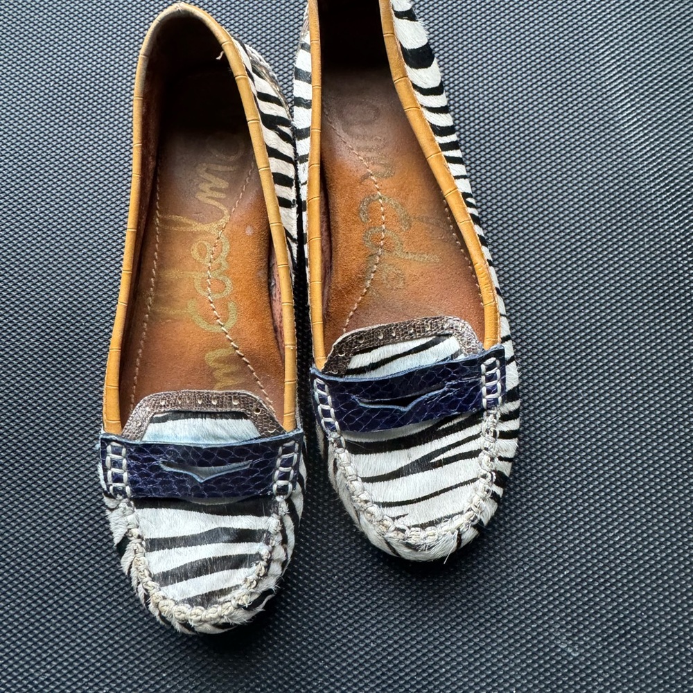 Sam Edelman Zebra Print Flats with Blue Accent